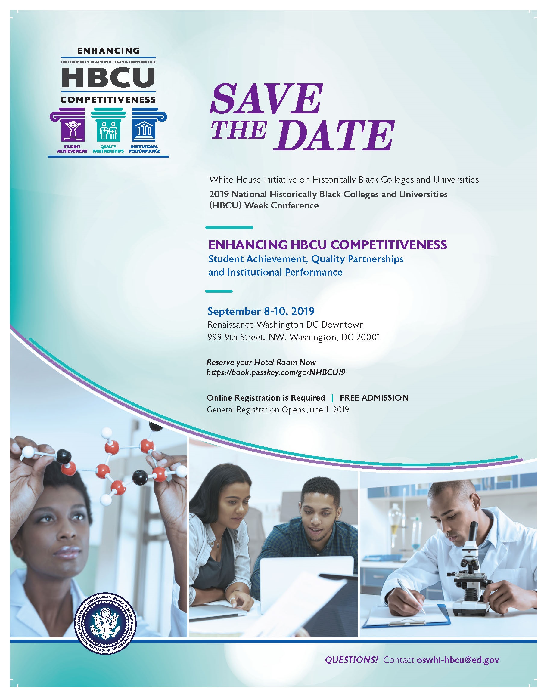 2019 National Historically Black Colleges and Universities Week Conference, September 8-10, 2019, Renaissance Washington D.C. Downtown 999 9th Street, NW, Washington, D.C. 20001 2019 National Historically Black Colleges and Universities Week Conference